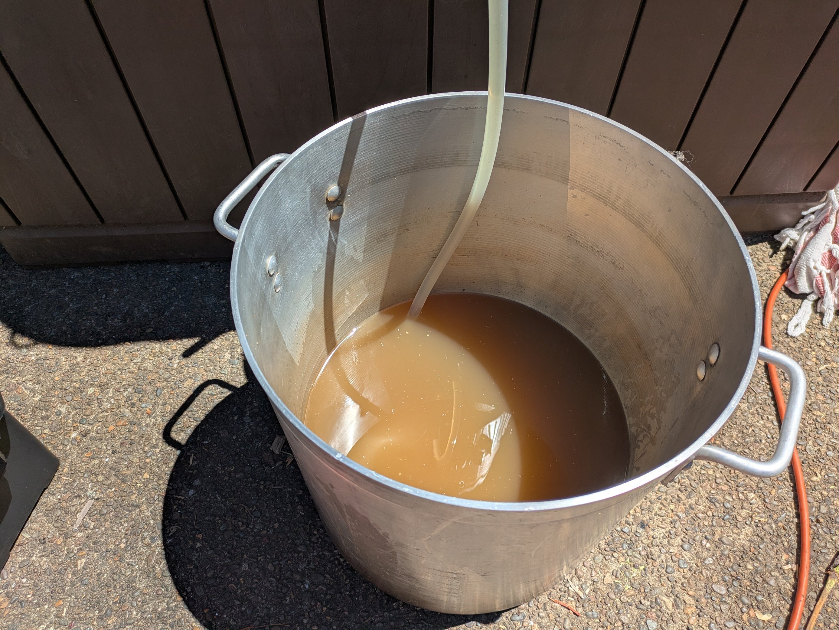 Wort running out of mash tun into boil kettle